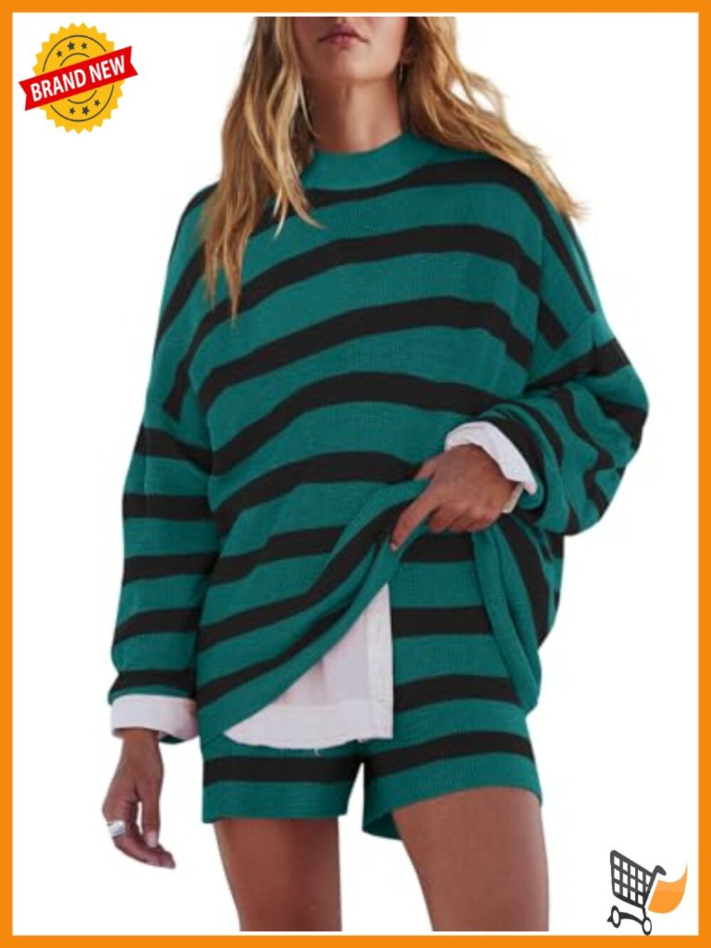 Oversized Striped Sweater Lounge Set 2 Piece Scoop Neck Dolman Sleeve